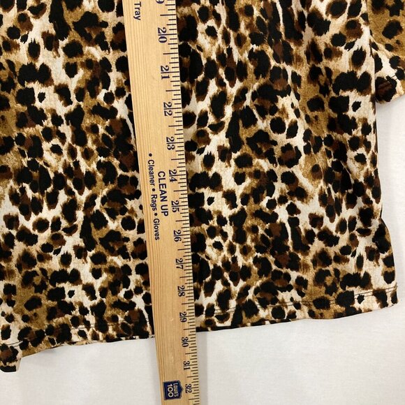 Ellen Weaver size 2X Black Brown Leopard Print Keyhole Stretch Knit Pullover Top - Picture 5 of 10